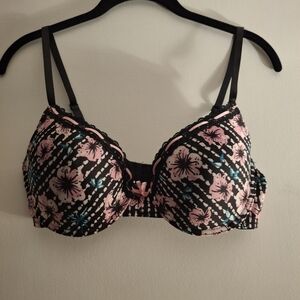 Just Be Black and Pink Floral Bra